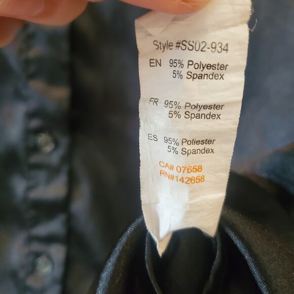 ReVamped Black Satin Long Sleeve Collared Button Up Shirt Blouse Women’s Size XS - Picture 3 of 4